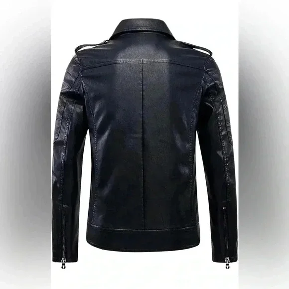 ChouYatou Men's Black Faux Leather Jacket Size: XS - Picture 7 of 16